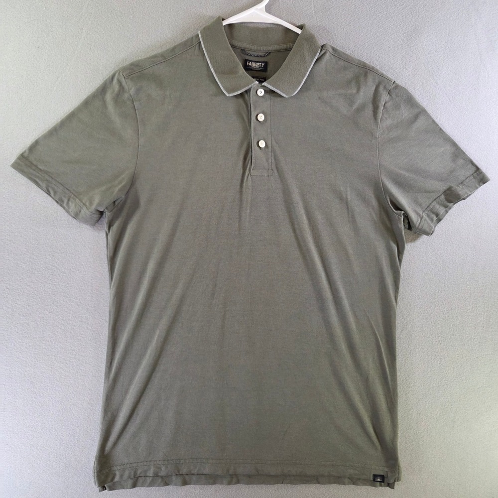 Faherty Reserve The Movement Polo Shirt Mens Medium Olive Green Pima Cotton